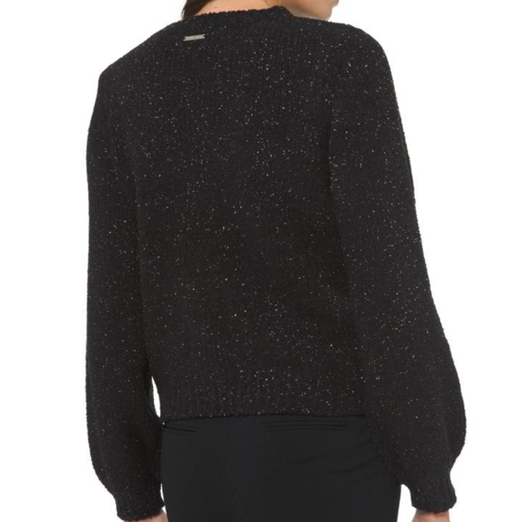 Michael Kors Womens Black Speckle Pouf Jewel Neck Sweater Size OX - Picture 2 of 8
